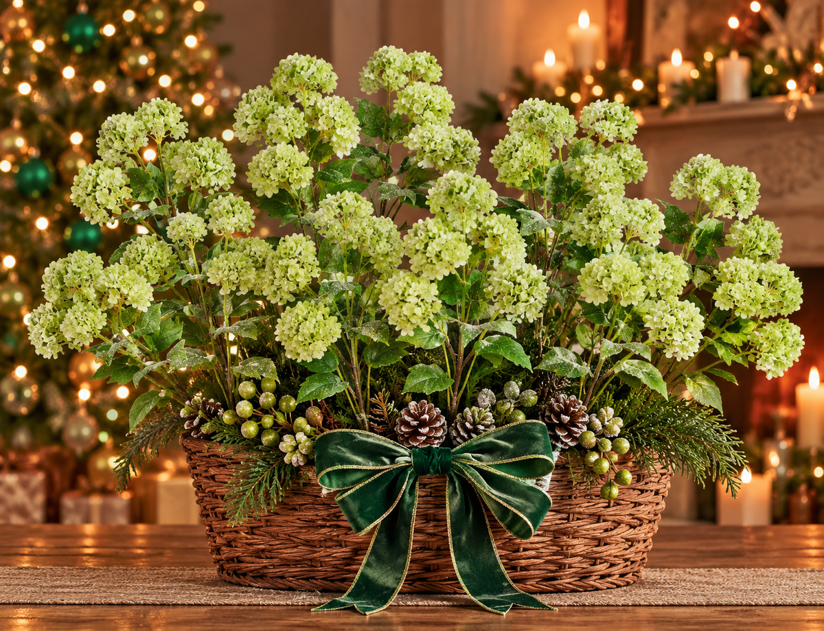 24" Iced Green Snowball Hydrangea Stem set of 12