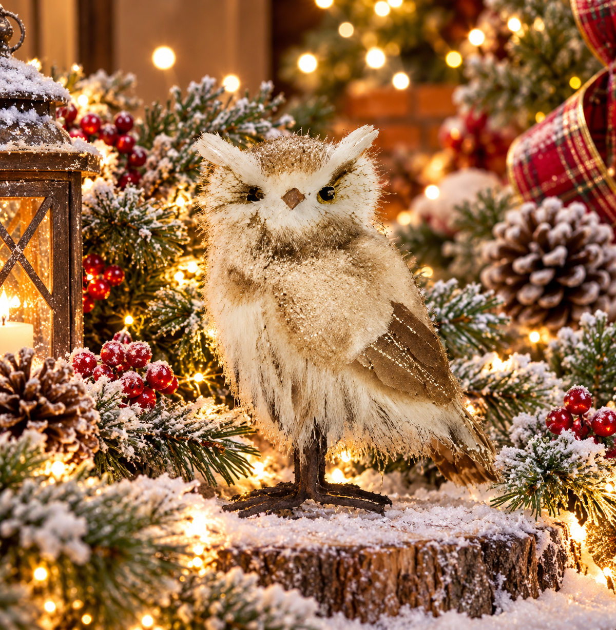 11" Ivory Gold Glitter Owl set of 4
